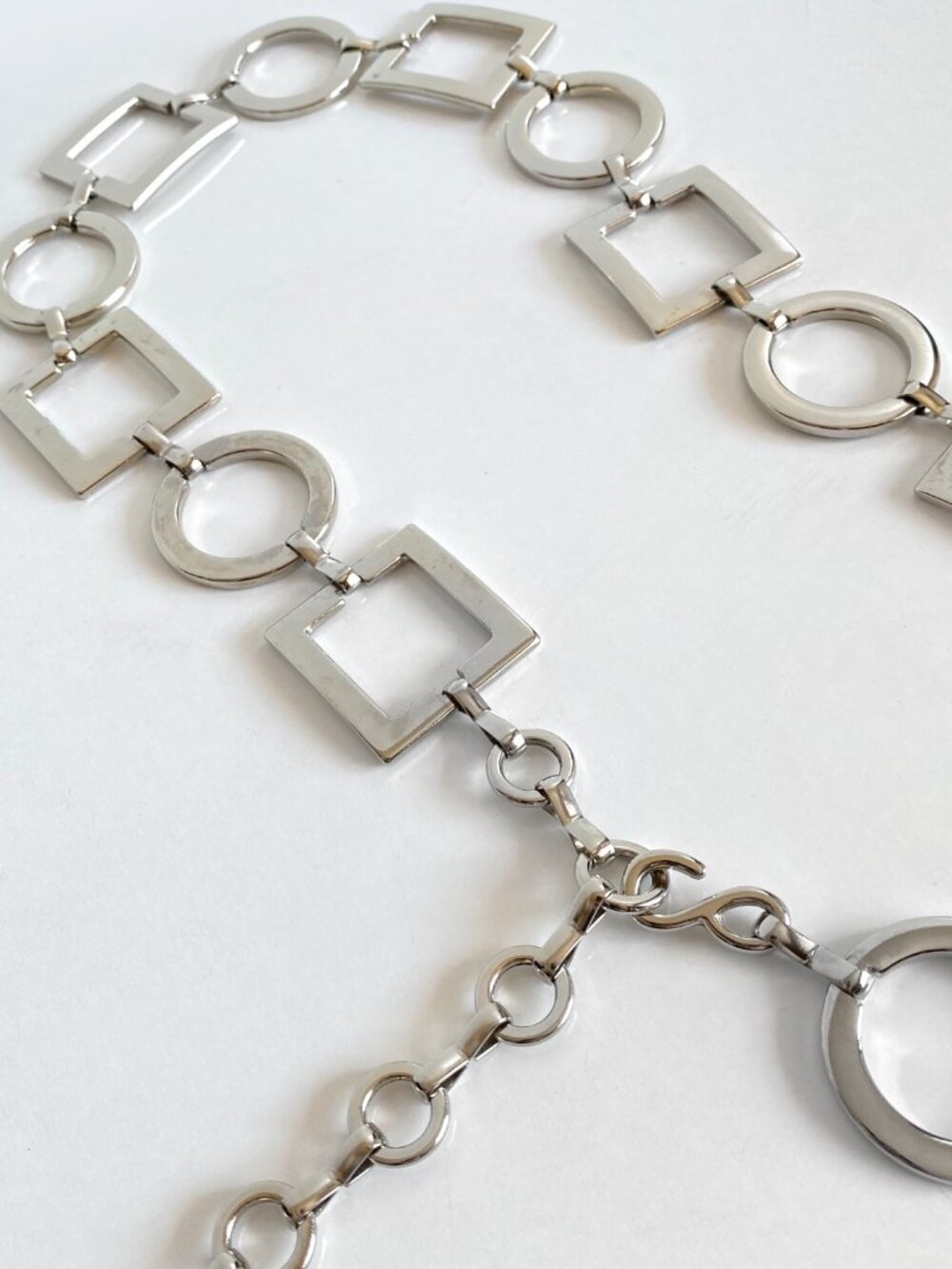 Y2K Silver Chain Belt Geometric Metal Chain Adjustable Belt
